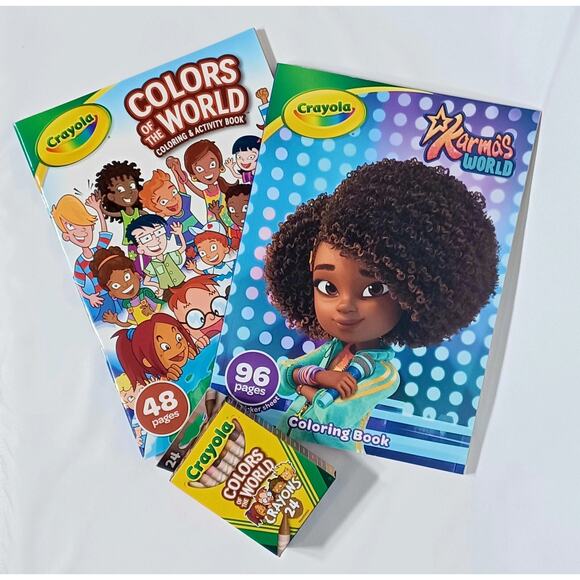 New 3pc Crayola Colors of the World + Karma's World Coloring Books + Crayons - Picture 1 of 7